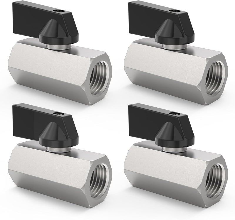 ChillWaves Brass Mini Ball Valve, Shut Off Switch Ball Valve 1/2" NPT Female x 1/2" NPT Female Thread Pipe Fitting(4-PACK) - Image 1